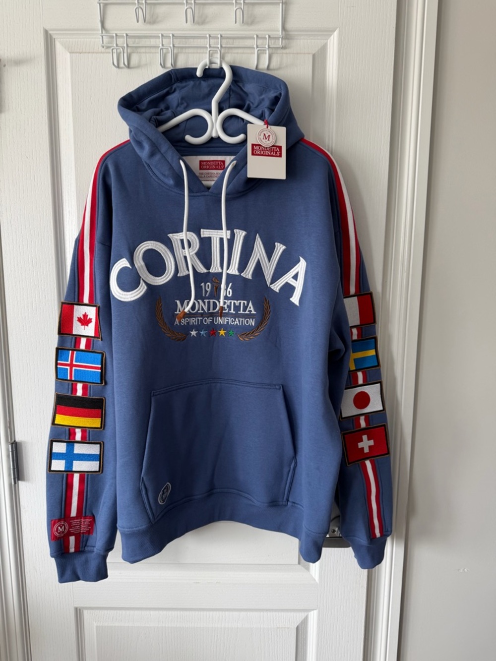 Mondetta Cortina Blue Hooded Sweater with Flag Patch Sleeves